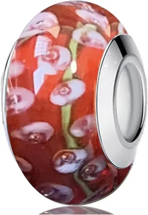 1 Piece Authentic Murano Glass 925 Sterling Silver Charms for Pandora Bracelets, Multicolor Flower Charms for Pandora Bracelets, Bead Charms for Women