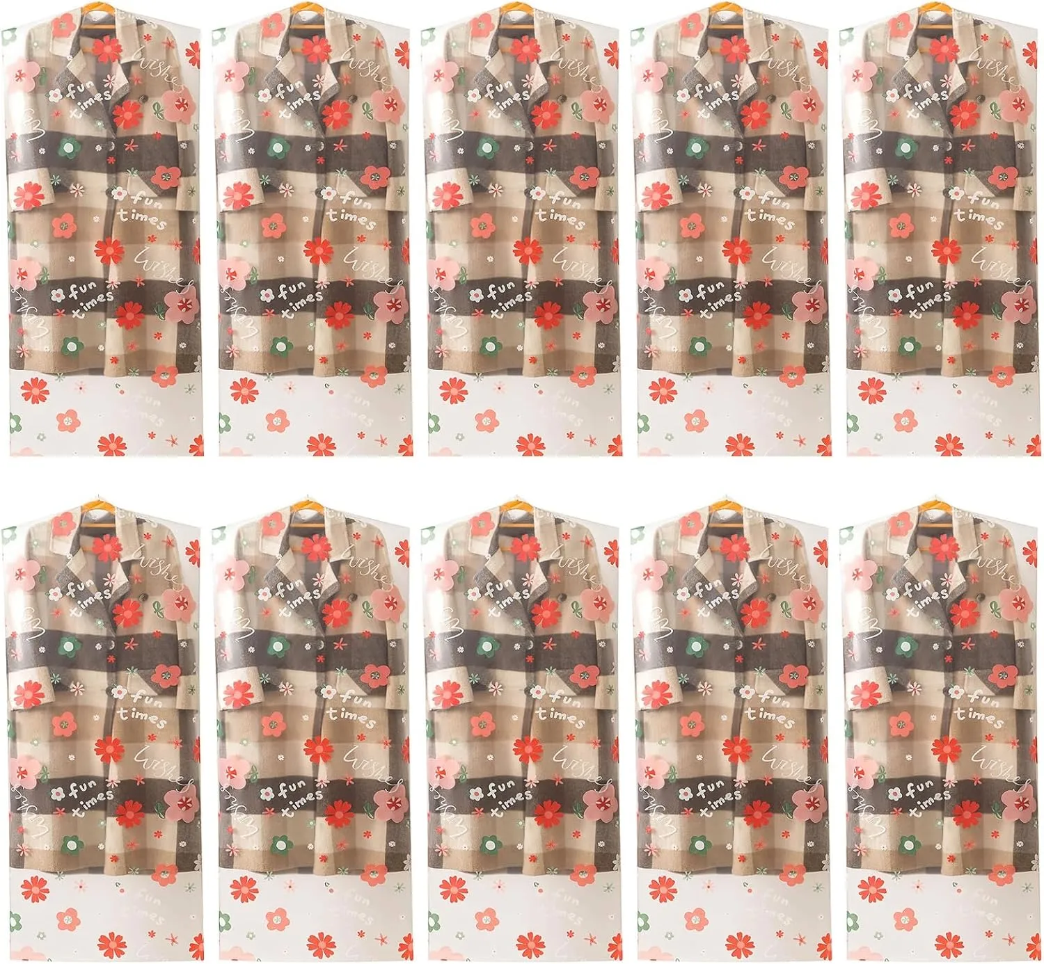 10 Pieces of Hanging Clothes Bag, Transparent Plastic Garment Bag, Bottom Opening, Suitable for Home, Clothing Store(60x80cm/24x31in)