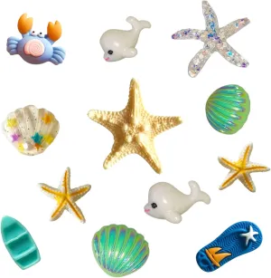 12 PCS Shoe Charms for Girls, Cute Starfish Seashell Shoe Decoration Charms for Women, PVC Girly Bling Shoe Charms for Clog Sandals