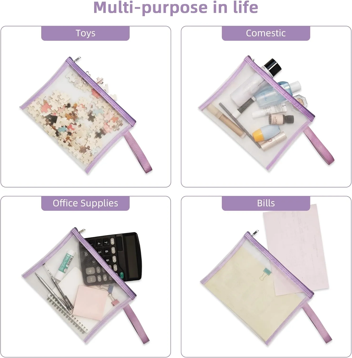 12 Psc Mesh Zipper Pouch Bags,Small Comestic Makeup Bage For Travel, Purse Organizer Pouches (Purple, A5*12)