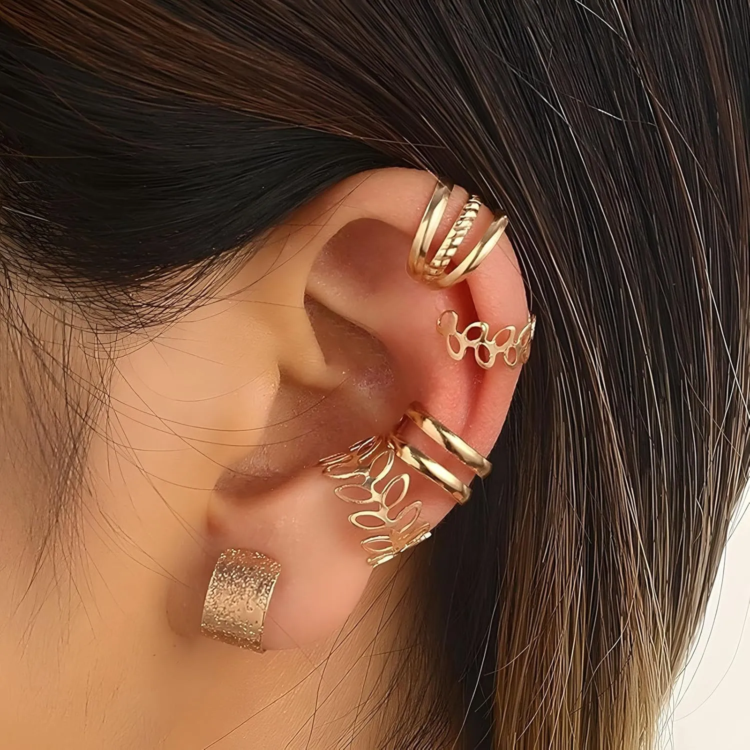 14K Gold Ear Cuff Earrings for Women 5Pcs Statement Silver Ear Cuffs Earrings Sets Leaf Non Pierced Clip on Lightweight Earrings