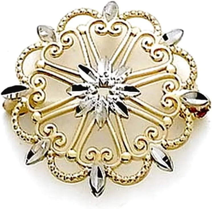 14k Solid Gold Two Tone Snowflake Pin Brooches and-Pin for Women