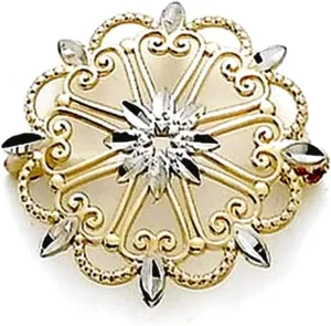 14k Solid Gold Two Tone Snowflake Pin Brooches and-Pin for Women