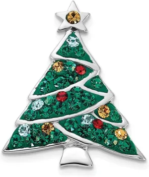 16.6mm 925 Sterling Silver Rhodium Plated Crystal Christmas Tree Pin Brooches and-Pin for Women