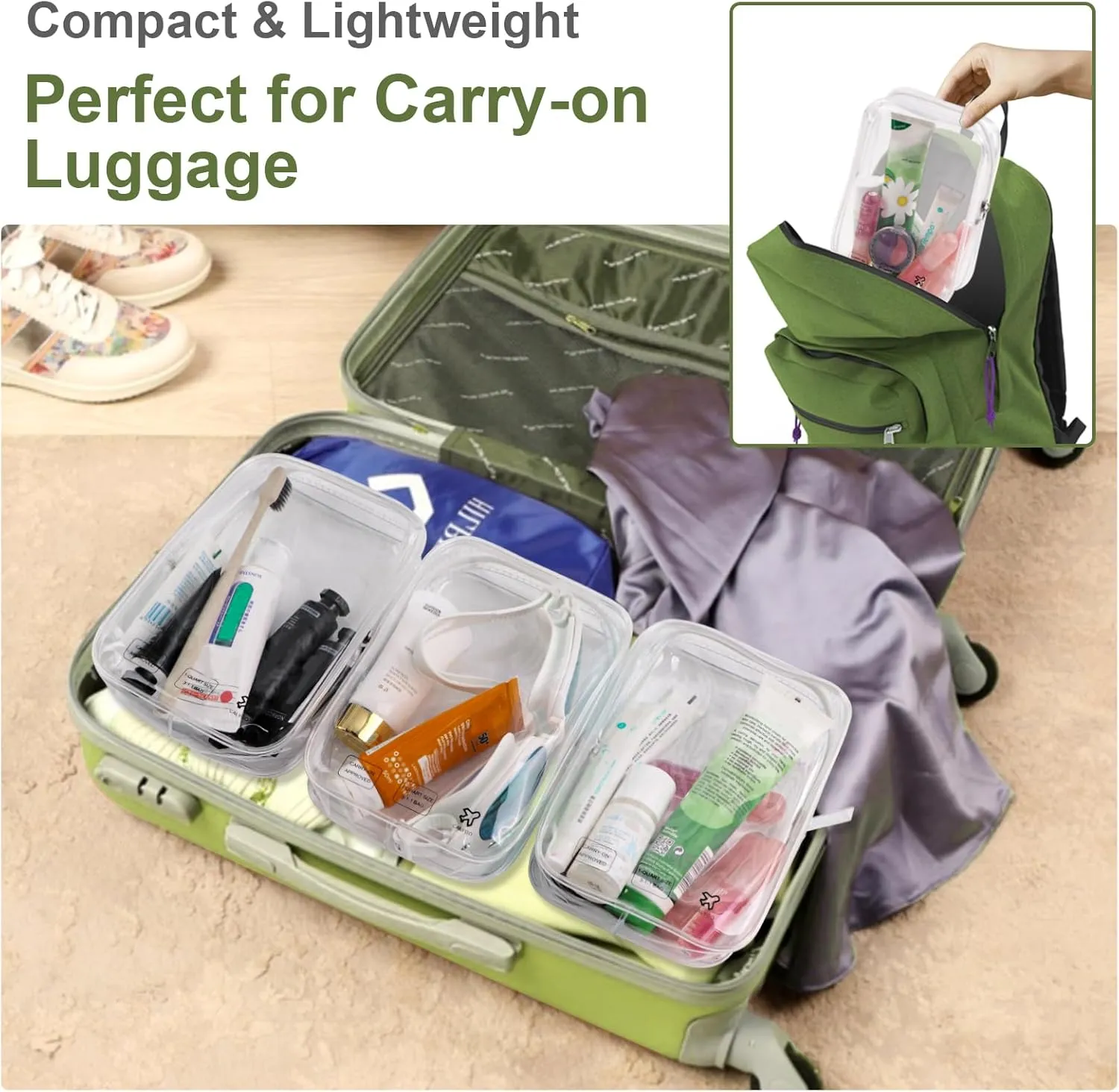 2 Pack TSA Approved Toiletry Bag, Airplane Travel Essentials for Long Flight Flying European International Must Haves Small Quart Size Makeup Zipper Pouch for Women Men Toiletries Liquids Clear