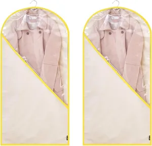 2 Packs Garment Bags for Hanging Clothes, Washable Canvas Garment Bag for Closet Storage and Travel with Clear Window(Yellow,60x90cm/24x35in)