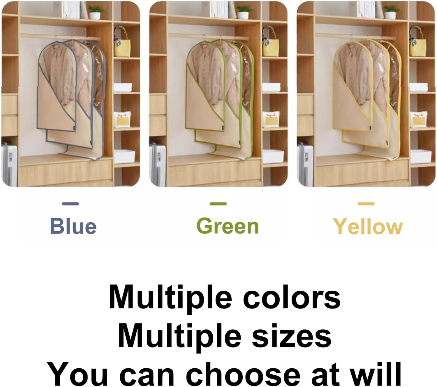 2 Packs Garment Bags for Hanging Clothes, Washable Canvas Garment Bag for Closet Storage and Travel with Clear Window(Yellow,60x90cm/24x35in)