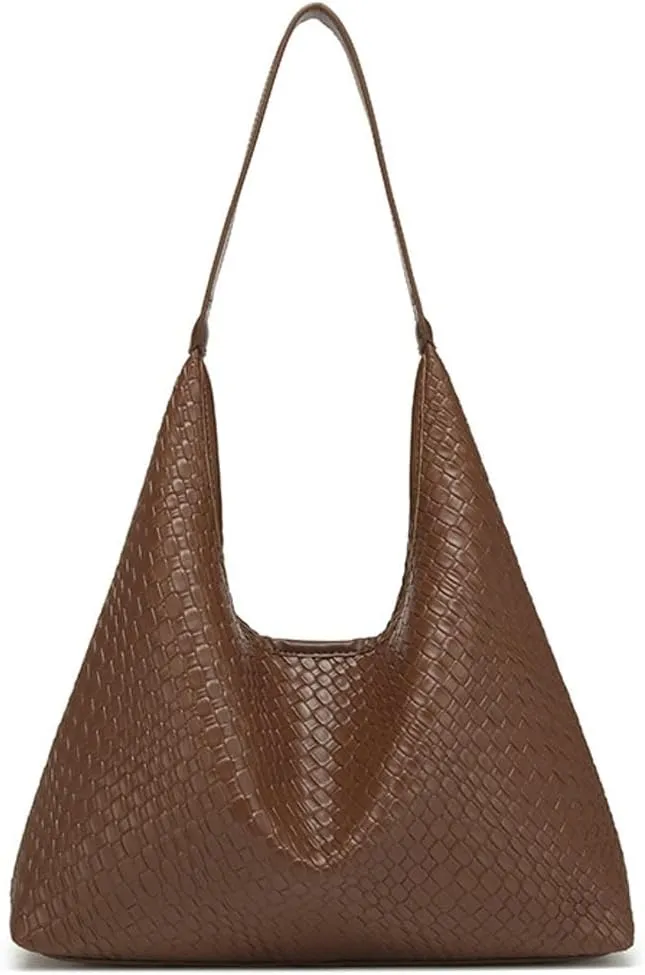 2 Pcs Slouchy PU Leather Underarm Shoulder Bag Women Trendy Hobo Bags Crossbody Crescent Purses Satchel Tote Handbag
