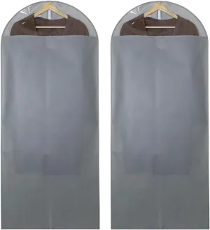 2 Pieces of Long Garment Bags, Hanging Clothes Bag with Transparent Window, Non Woven Material, Suitable for Suits, Dresses(Gray,60x90cm/24x35in)
