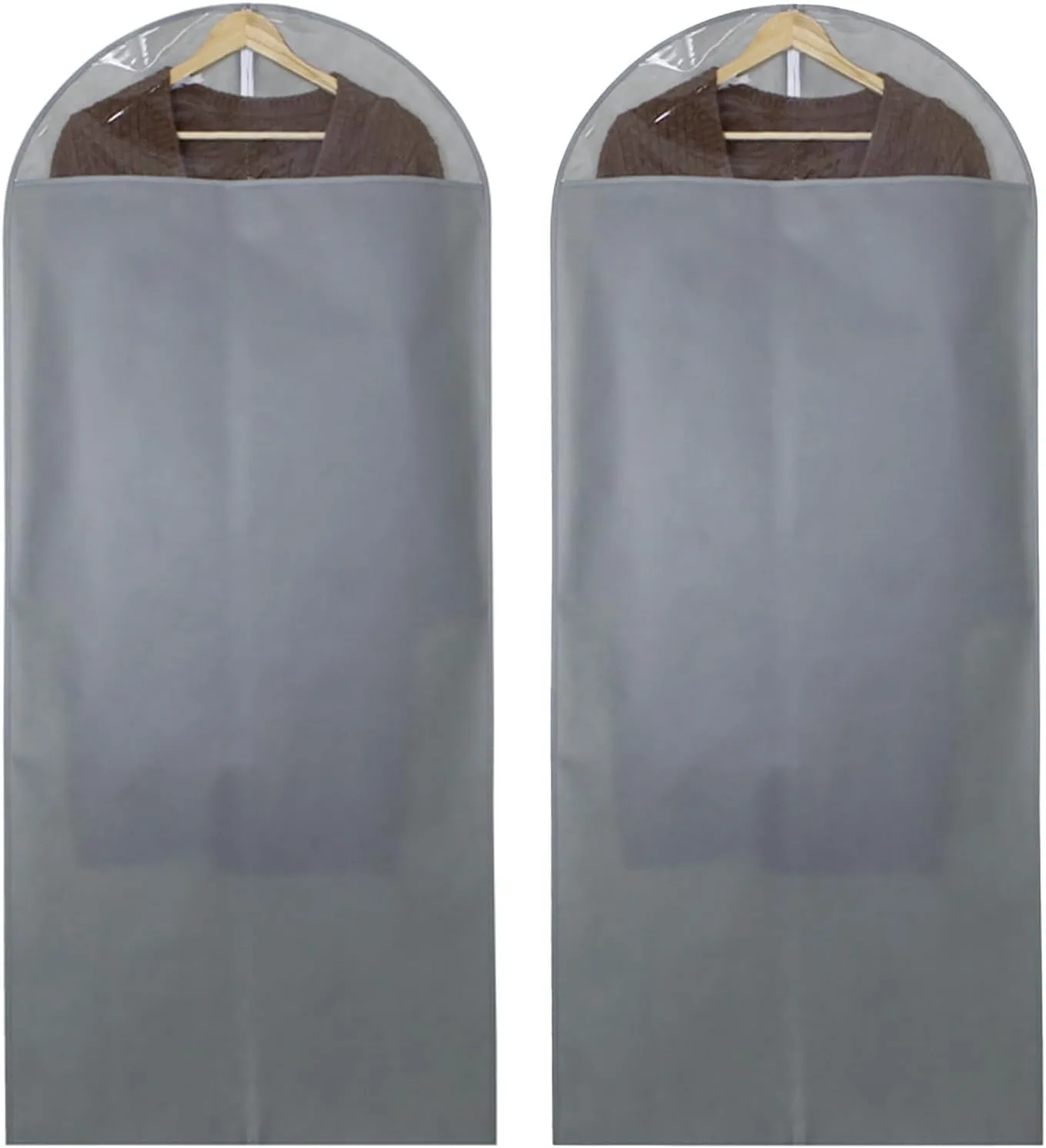 2 Pieces of Long Garment Bags, Hanging Clothes Bag with Transparent Window, Non Woven Material, Suitable for Suits, Dresses(Gray,60x90cm/24x35in)
