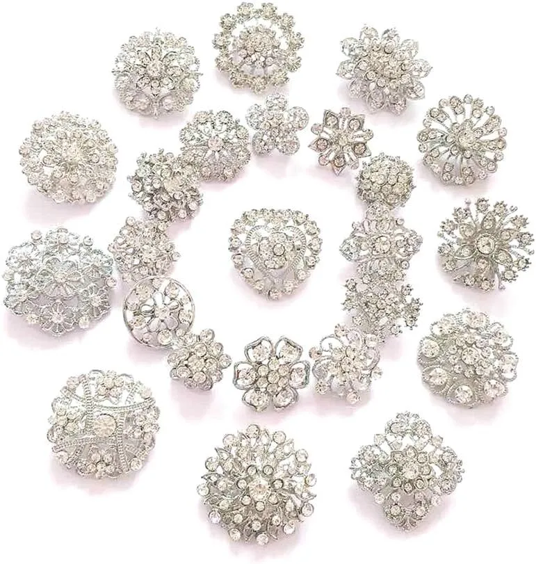 24pcs Lot Rhinestone Crystal Flower Brooches Pin Set