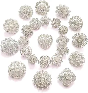 24pcs Lot Rhinestone Crystal Flower Brooches Pin Set