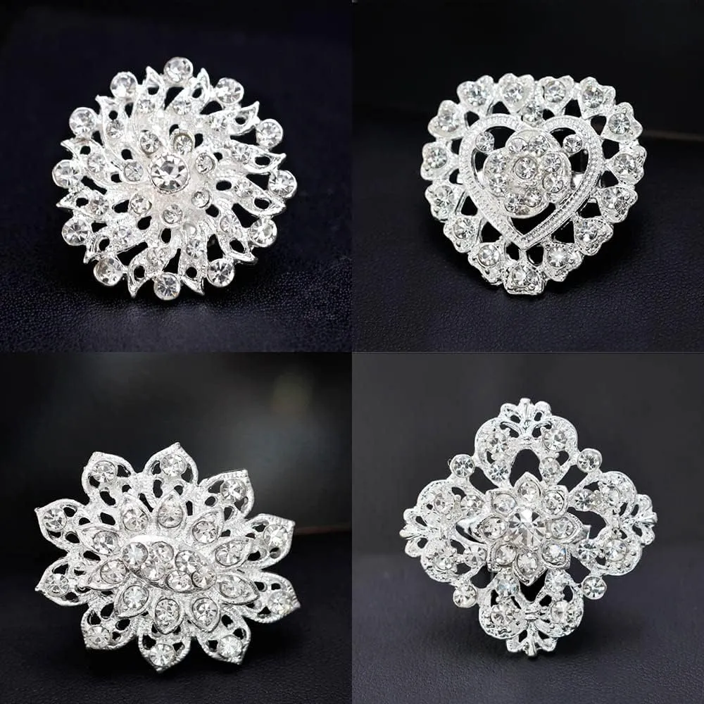 24pcs Lot Rhinestone Crystal Flower Brooches Pin Set