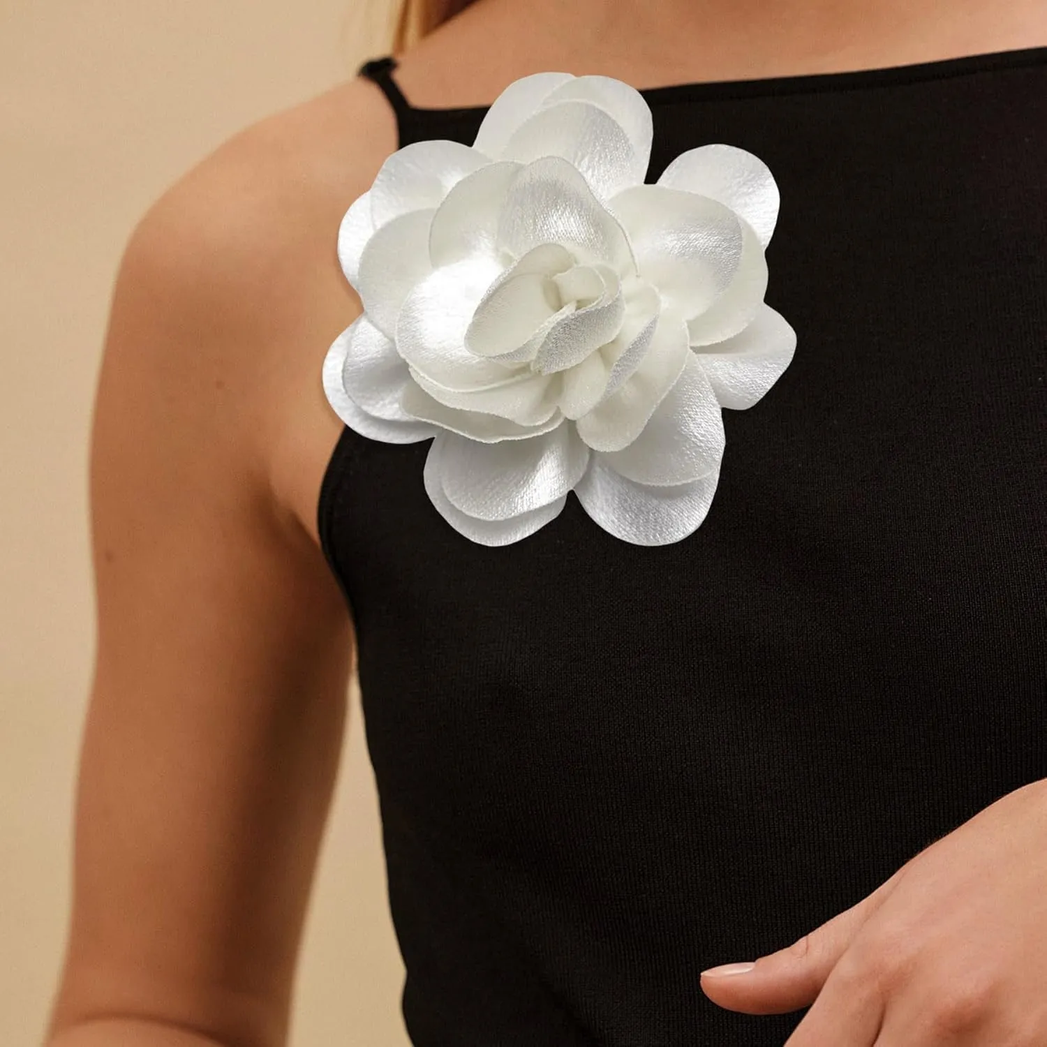 2Pack 6inch Extra Large Satin Brooches Lapel Pins Dainty Elegant Fabric Camellia Rose Flower Brooch Pin for Women Wedding Part Dance Clothes Accessories Jewelry