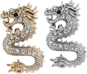 2pcs men's rhinestone dragon brooches, suit shirt brooch accessories, suitable for prom party accessories