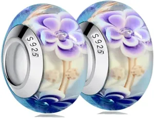 2pcs Murano Glass Charms for Pandora Bracelets, 925 Sterling Silver Charms for Bracelets, Green Charms and Red Charms, Snowman Charms, Animal Bead Charms, Jewelry Gifts for Women