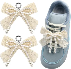 2Pcs Pearl Bow Shoe Charms for Sneakers Decoration Shoe Lace Charms Sneakers Elegant Pearl Buckle Dress Shoe Sneaker Accessories