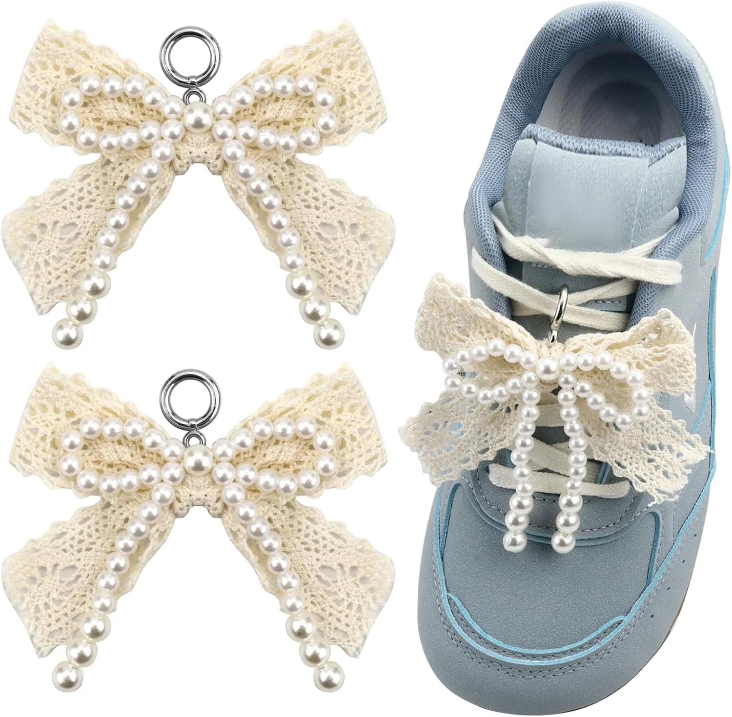 2Pcs Pearl Bow Shoe Charms for Sneakers Decoration Shoe Lace Charms Sneakers Elegant Pearl Buckle Dress Shoe Sneaker Accessories