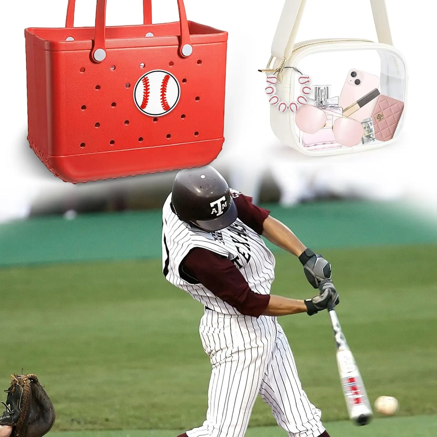 2Pcs Sports Bogg Bag Charm Accessories - Beads Charms for Beach Tote Handbag - Cute Decoration for Women Mom Backpack Keychain - Sports Fans Gift