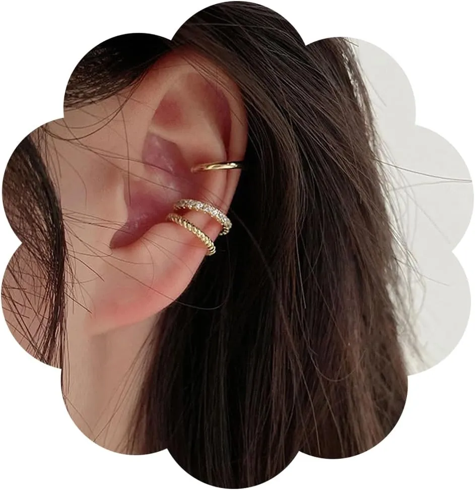 3 Pcs Minimalist Ear Cuffs Earrings Cubic Zirconia Hoop Earrings 925 Sterling Silver Non Pierced Clip On Earring Trendy Cartilage Climber Ear Wrap Earrings Dainty Jewelry for Women