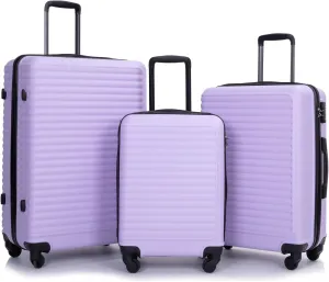 3 Piece Luggage Set Lightweight ABS Suitcase with Spinner Wheels and Hooks, Easy Storage, Lavender Purple
