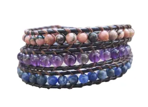 3 Wrap Rhodonite Amethyst Sodanite stone leather bracelets pink purple blue wrap bracelets beaded bracelets friendship bracelets