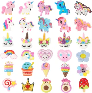 30 PCS Shoe Decoration Charms, Unicorn Rainbow Shoe Charms, PVC Clog Shoe Charms for Girls, Cute Shoes Decor Girly Themed Charms for Shoe Clog Sandals Wristband