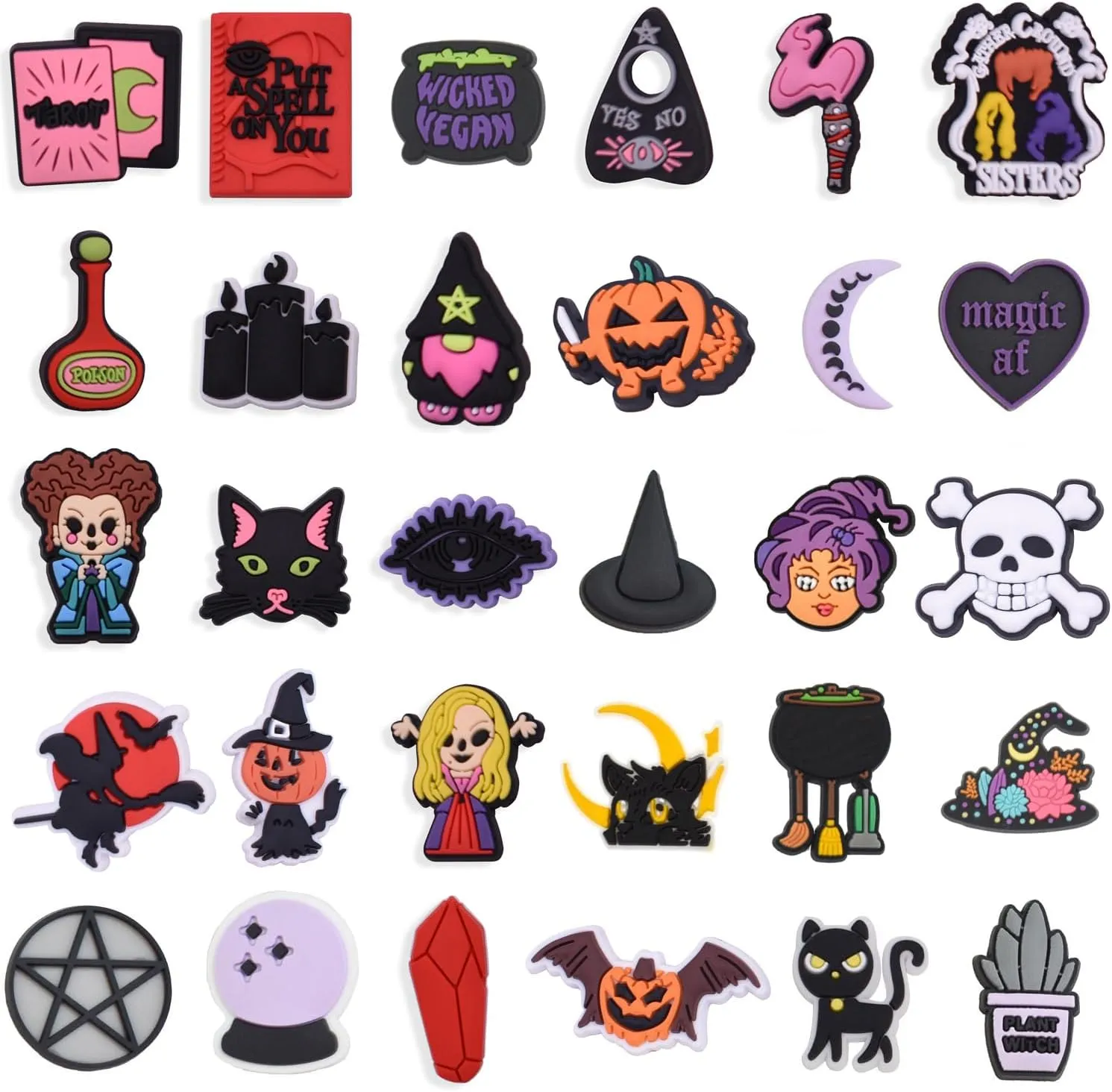 30 Pcs Witchy Shoe Charms Magic Shoes Charms for Adults Boys Girls Kawaii Cartoon Shoe Charms Cute Charms Gothic Shoe Accessories Pins Shoe Decoration Charm