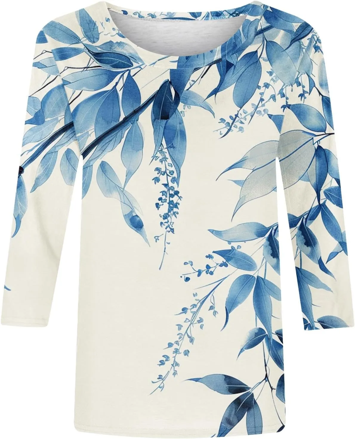 3/4 Sleeve Tops for Women Summer Butterfly Floral Paisley Print Tees Shirt Trendy Ladies Blouse Dressy Casual Clothing