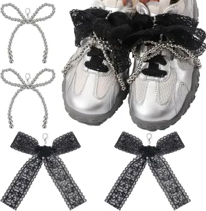 4 Pcs Pearls Bowknot Shoe Charms, Pearls Beaded Bow Shoe Lace Charms with Clasp Shoe Decoration Charms Shoe Jewelry for Women Girl DIY Casual Shoe Lace Charms Accessories