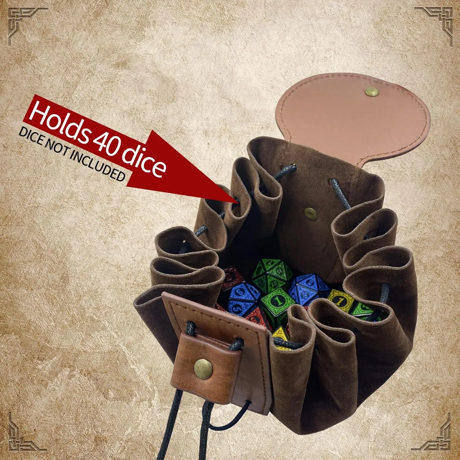 4 PCsMedieval O Ring Belt and Drawstring Pouch Set, Retro Faux Leather Belt Bag Dice Bag Portable Coin Purse For LARP (Brown B)