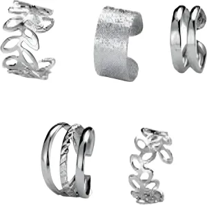 5PCS Silver Clip On Ear Cuffs for Women, Non-Pierced Punk Helix Earrings Set, Hollow Leaf and Spiral Design, Zinc Alloy Gothic Fake Cartilage Wrap Cuffs Jewelry for Party or Everyday Wear