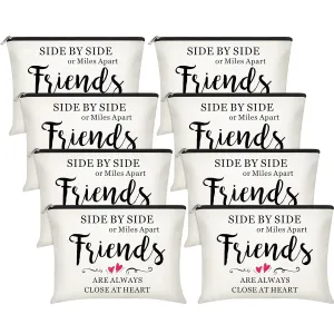 8 Pieces Friendship Gift Friend Makeup Bags Friendship Cosmetic Bags Portable Cosmetic Pouch Toiletry for Women Valentines Day Gift Makeup Travel Retirement Birthday Anniversary (Warm Pattern)