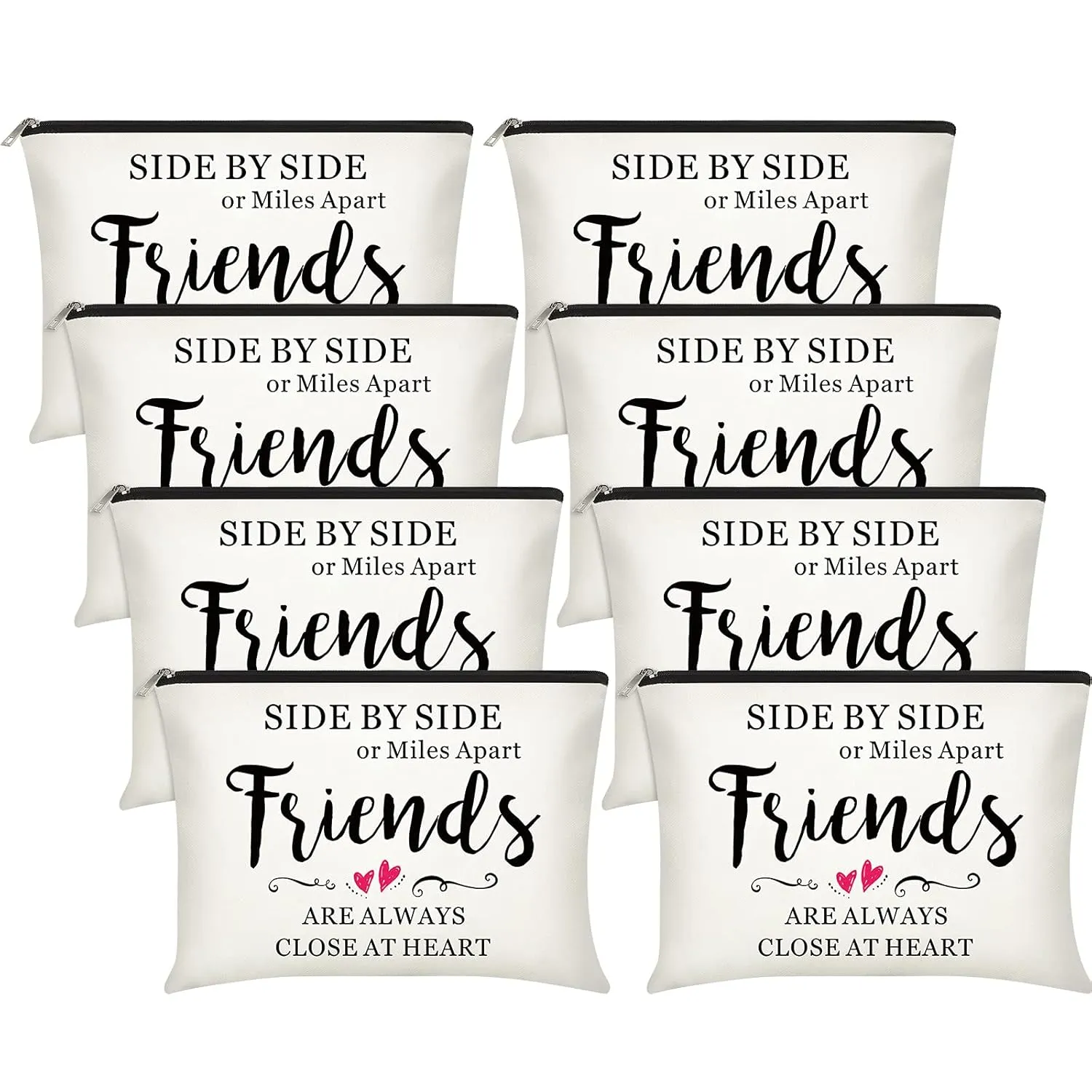 8 Pieces Friendship Gift Friend Makeup Bags Friendship Cosmetic Bags Portable Cosmetic Pouch Toiletry for Women Valentines Day Gift Makeup Travel Retirement Birthday Anniversary (Warm Pattern)