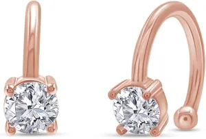 AFFY Round Sparkling Cubic Zirconia Solitaire Ear Cuff Clip On Cartilage Earrings For Women In 14K Gold Over Sterling Silver Hypoallergenic No Piercing Ears Jewelry Gift