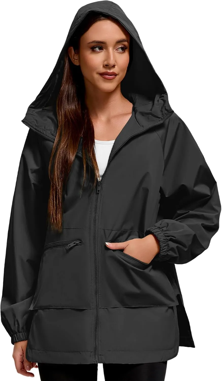 American Trends Women Rain Jacket with Hood Lightweight Rain Coats for Women Trench Waterproof Windbreaker With Back Pockets