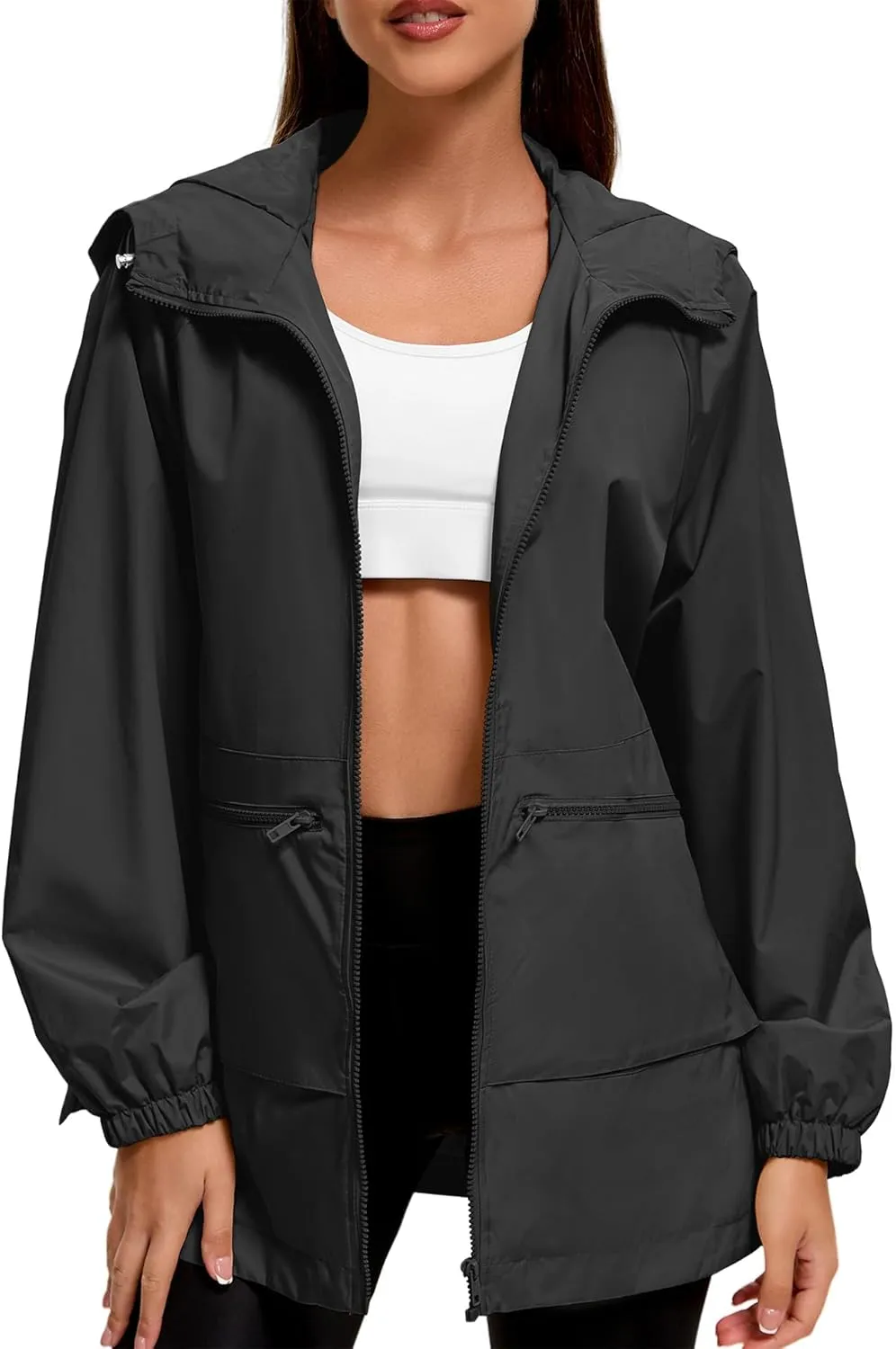American Trends Women Rain Jacket with Hood Lightweight Rain Coats for Women Trench Waterproof Windbreaker With Back Pockets