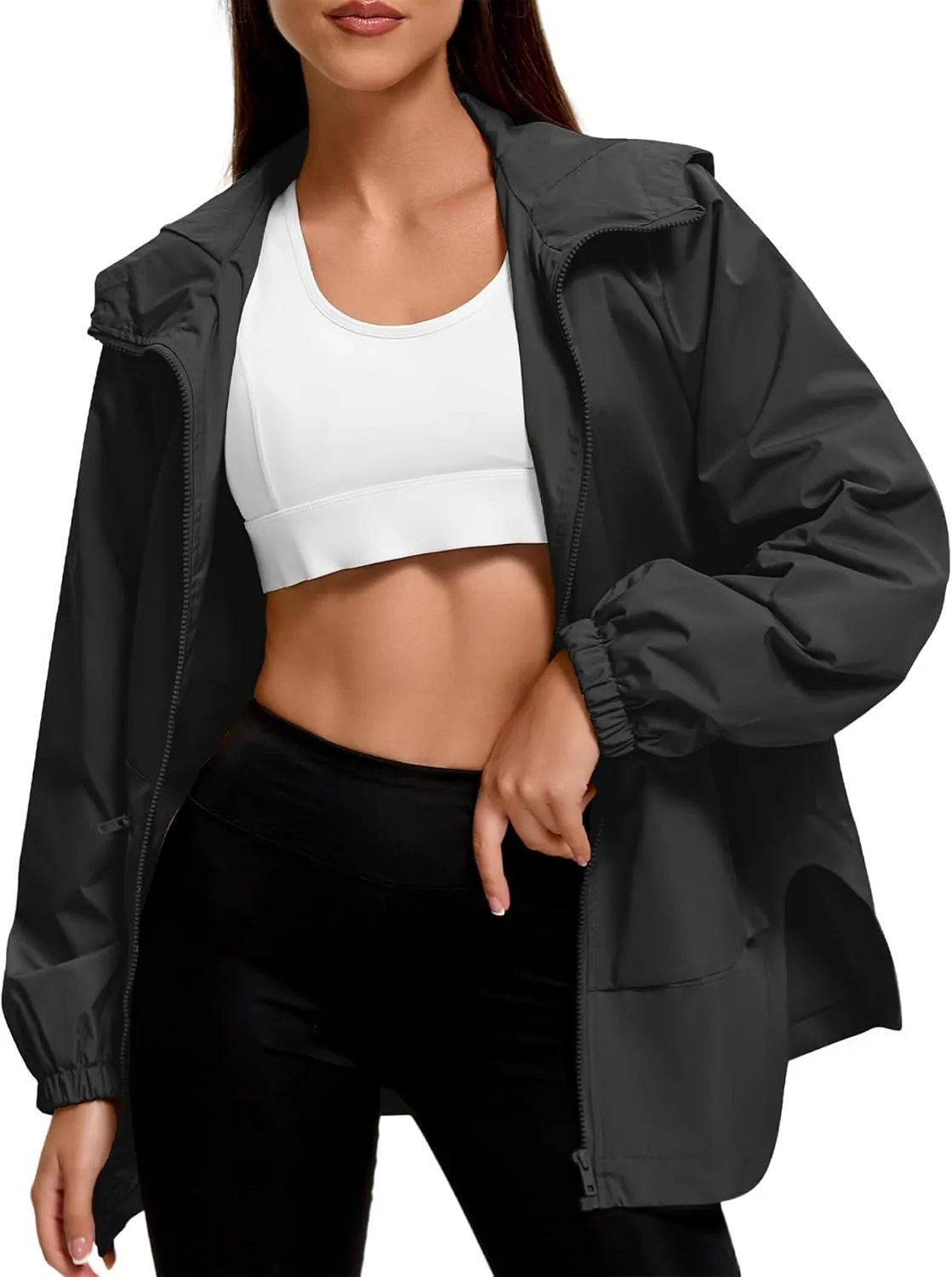 American Trends Women Rain Jacket with Hood Lightweight Rain Coats for Women Trench Waterproof Windbreaker With Back Pockets