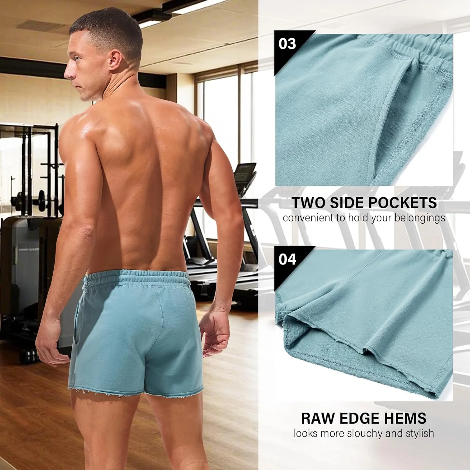 AMY COULEE Mens Workout Shorts 3 inch Cotton Gym Shorts Casual Terry Shorts with Pockets