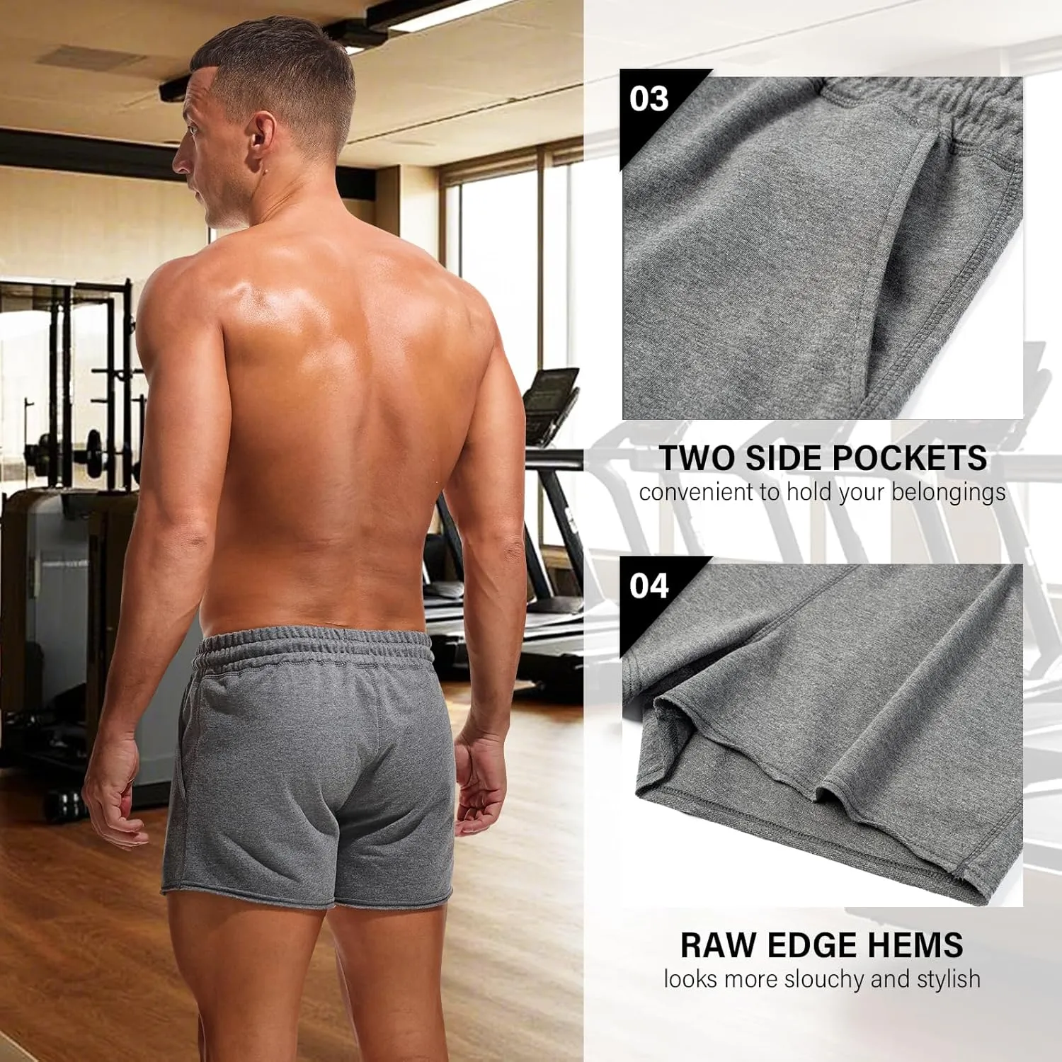 AMY COULEE Mens Workout Shorts 3 inch Cotton Gym Shorts Casual Terry Shorts with Pockets