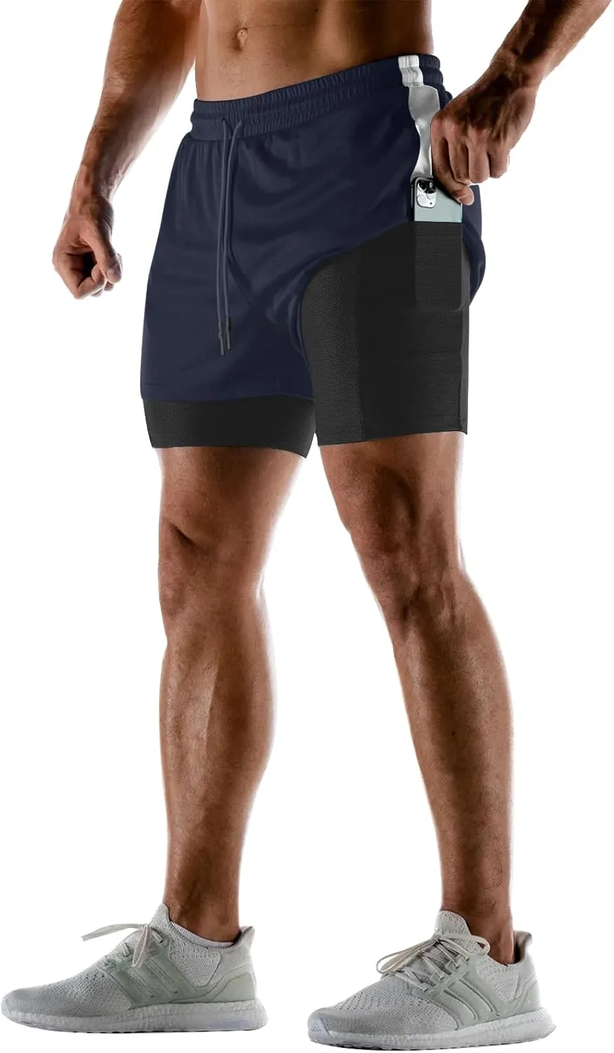 Aolesy Men's 2 in 1 Running Shorts Quick Dry Gym Shorts 5" Athletic Shorts Workout Shorts with Pockets