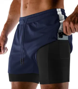 Aolesy Men's 2 in 1 Running Shorts Quick Dry Gym Shorts 5" Athletic Shorts Workout Shorts with Pockets