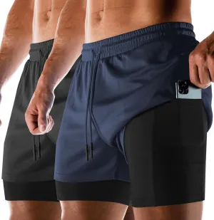 Aolesy Men's 2 in 1 Running Shorts Quick Dry Gym Shorts 5" Athletic Shorts Workout Shorts with Pockets