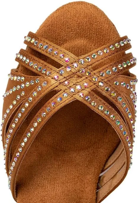AOQUNFS Women Latin Dance Shoes Ballroom Rhinestones Salsa Practice Performance Dancing Shoes,Model D27-8.5cm