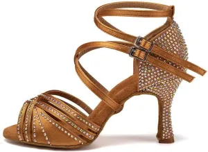 AOQUNFS Women Latin Dance Shoes Ballroom Rhinestones Salsa Practice Performance Dancing Shoes,Model D27-8.5cm