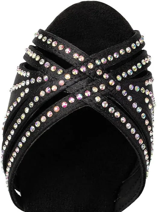 AOQUNFS Women Latin Dance Shoes Ballroom Rhinestones Salsa Practice Performance Dancing Shoes,Model D27-8.5cm