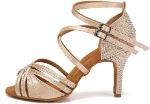 AOQUNFS Women Latin Dance Shoes Ballroom Rhinestones Salsa Practice Performance Dancing Shoes,Model D27-8.5cm