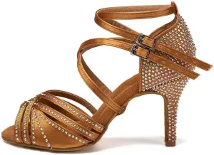 AOQUNFS Women Latin Dance Shoes Ballroom Rhinestones Salsa Practice Performance Dancing Shoes,Model D27-8.5cm