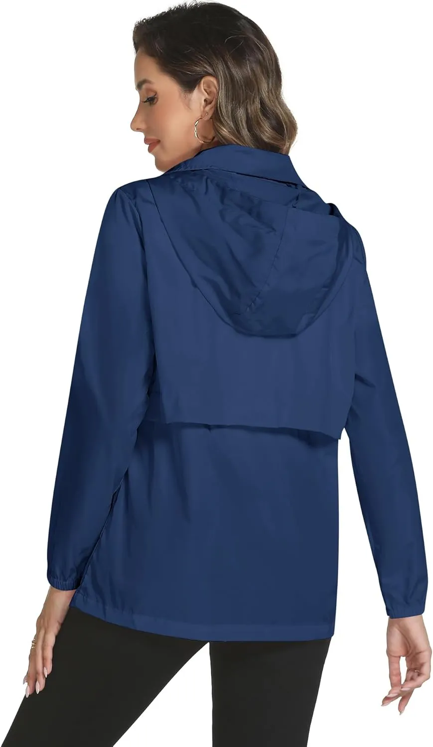 Avoogue Rain Jacket Women with Hooded Lightweight Waterproof Raincoats Packable Zipper Pockets Windbreakers