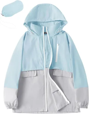 Avoogue Rain Jacket Women with Hooded Lightweight Waterproof Raincoats Packable Zipper Pockets Windbreakers